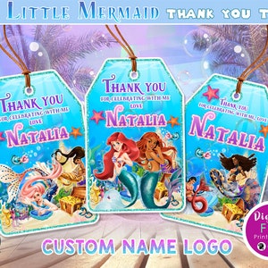 Little Mermaid Favor Tags, Little Mermaid Thank You Tags, Little Mermaid Thank You notes, Little Mermaid Birthday Party, Digital File