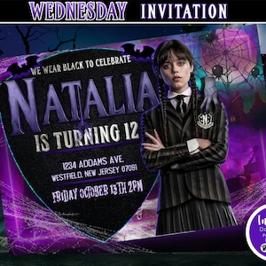 Wednesday Digital Invitation, Wednesday Birthday Invitation, Wednesday Party Invite, invitation customized, DIGITAL