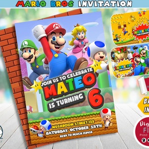 Super Mario Bros digitale Einladung, Mario Bros digitale Einladung Geburtstag, Karte druckbare Einladung Mario, bearbeitbare Einladung, sofortiger Download