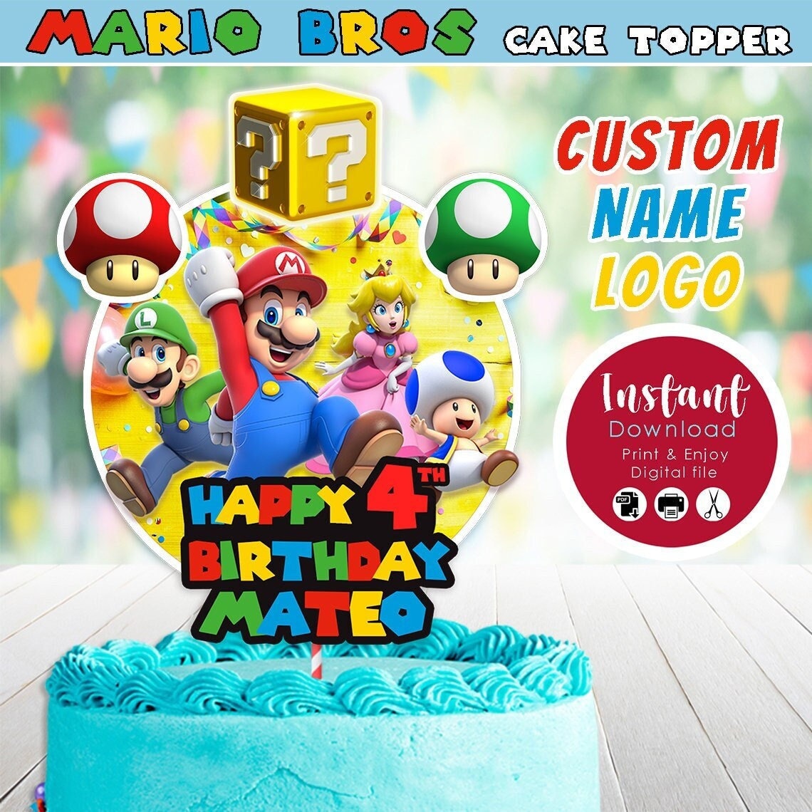 Super Mario Bros Cake topper, DIGITAL, Mario Bros Cake topper, Mario Bros  Cake Decoration, Party, Mario Bros Centerpiece, Download istantaneo -   Italia