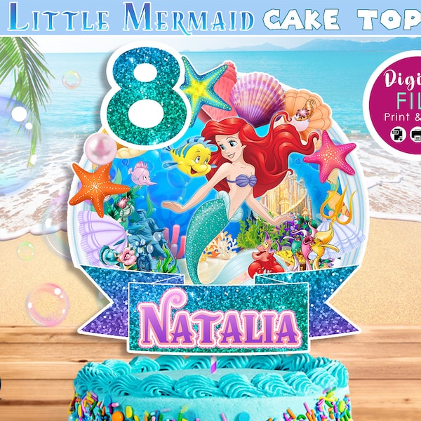 Little Mermaid Cake topper, Little Mermaid Cake Decoration, Cake Party, Little Mermaid Centerpiece, Topper, Ariel, DIGITAL