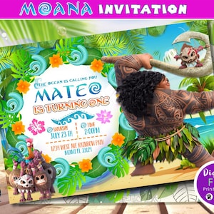 Maui Moana Digital Invitation, Moanal Birthday Invitation, Moana Party Invite, Girl and boy Moana invitation customized, Instant Download