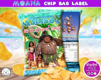 Moana Birthday Chip Bag Label, Party Favors (Digital)