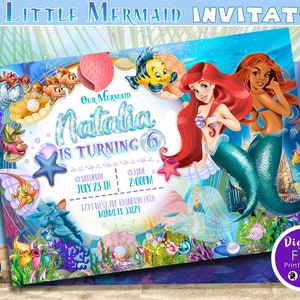 Invitation numérique de la petite sirène, faire-part d'anniversaire de la petite sirène, invitation à une fête de la petite sirène, invitation personnalisée, NUMÉRIQUE