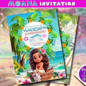 Moana Einladungskarte, Moana Geburtstagseinladung, Moana Party einladen, Mädchen und Junge Moana Einladung, Instant Download