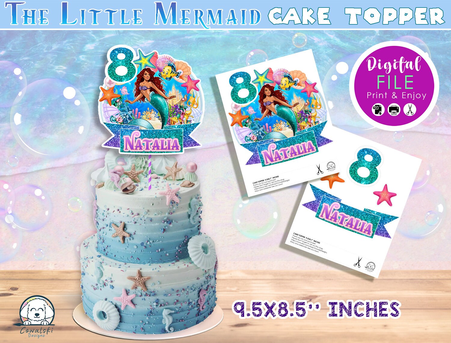 Little Mermaid Digital Kids Birthday Party Bundle Kit, Cake Topper ...