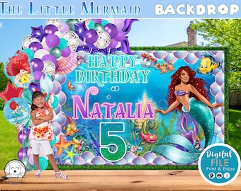 Mała Syrenka Spersonalizowane Tło Urodzinowe, Baner Urodzinowy Małej Syrenki, Spersonalizowany Baner, Spersonalizowany Baner, Pobierz, CYFROWE