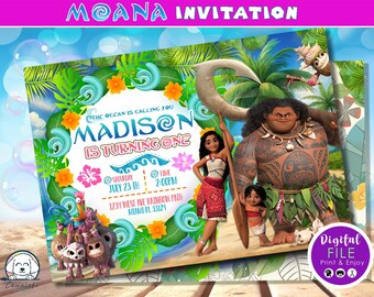 Faire-part numérique Moana, faire-part d'anniversaire Moana, invitation à une fête Moana, invitation Moana fille et garçon personnalisée, téléchargement immédiat