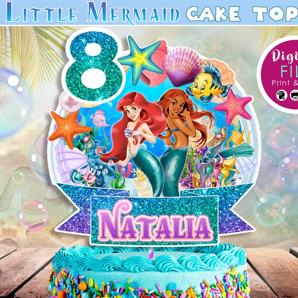 Little Mermaid Cake topper, Little Mermaid Cake Decoration, Cake Party, Little Mermaid Centerpiece, Topper, Ariel, DIGITAL