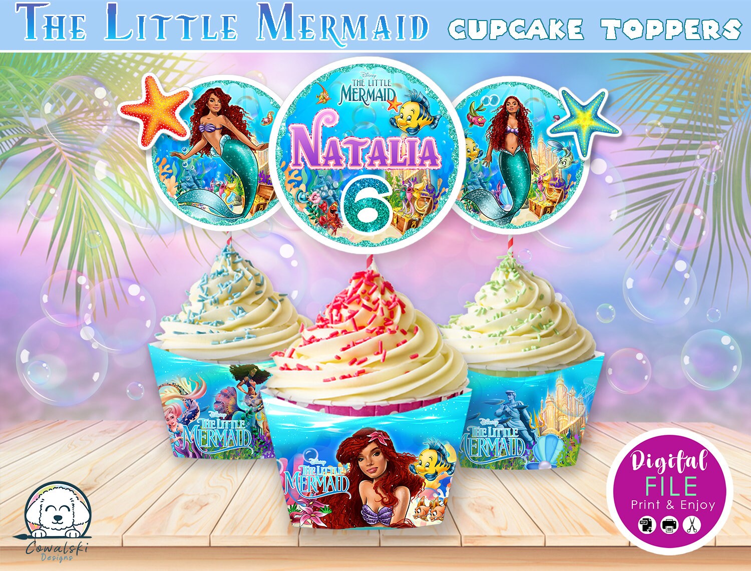 Little Mermaid Digital Kids Birthday Party Bundle Kit, Cake Topper ...