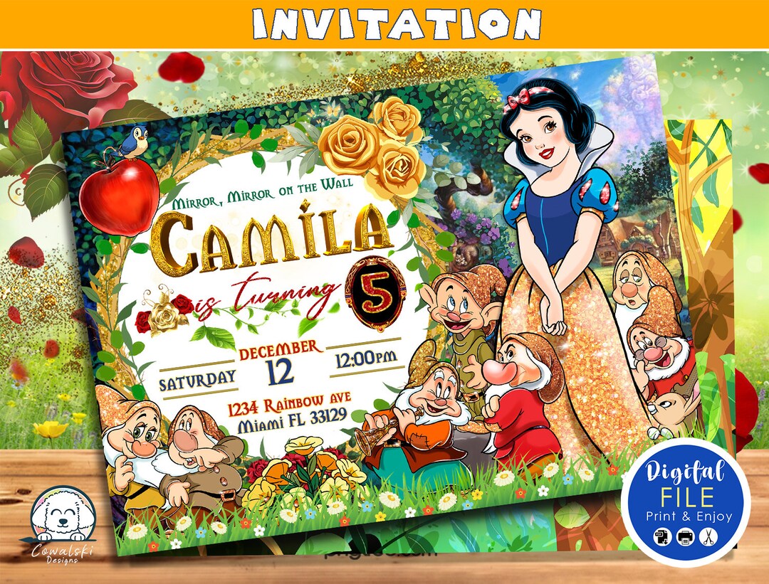 Snow White Princess Invitation, Snow White Birthday Invitation, Snow