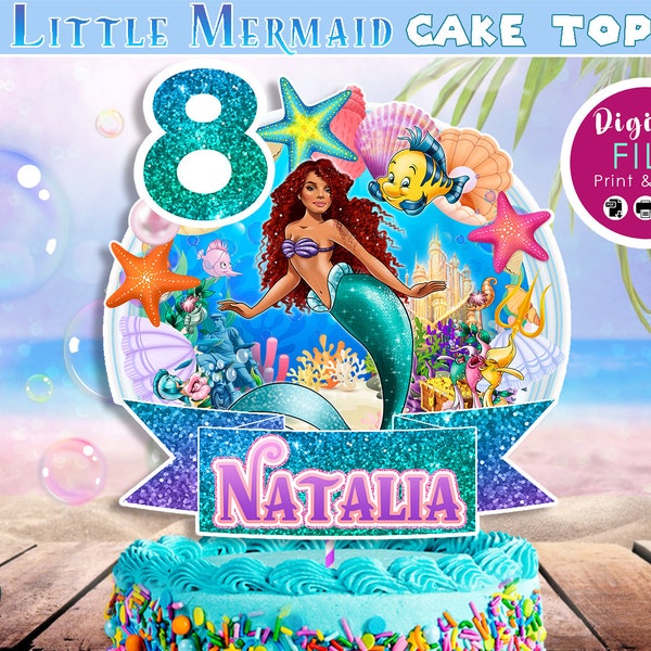 Little Mermaid Cake topper, Little Mermaid Cake Decoration, Cake Party, Little Mermaid Centerpiece, Topper, Ariel, DIGITAL