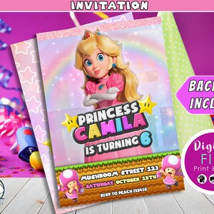 Prinzessin Peach Einladung, Prinzessin Geburtstag einladen, Mario Digitale Vorlage, Super Mario Bros, Super Mario Prinzessin Einladungskarte