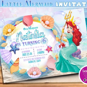 Little Mermaid Digital Invitation, Little Mermaid Birthday Invitation, Little Mermaid Party Invite, invitation customized, DIGITAL