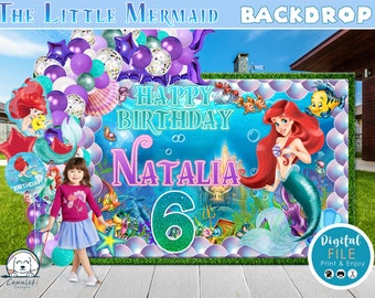 Little Mermaid Personalized Birthday Backdrop, Little Mermaid Birthday Banner, Personalized Banner,  Customized Banner, Download, DIGITAL