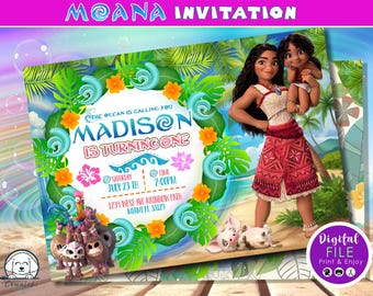 Zaproszenie urodzinowe „Moana”, dla dziewczynki lub chłopca (do pobrania cyfrowego)