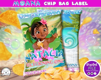Baby Moana Chip Bag Label, Birthday Party Favors, Baby Moana, Moana party, Chip Bag Template, DIGITAL