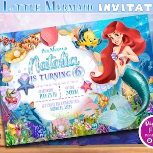Invitation numérique de la petite sirène, faire-part d'anniversaire de la petite sirène, invitation à une fête de la petite sirène, invitation personnalisée, NUMÉRIQUE
