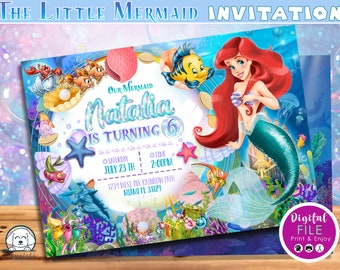 Little Mermaid Digital Invitation, Little Mermaid Birthday Invitation, Little Mermaid Party Invite, invitation customized, DIGITAL