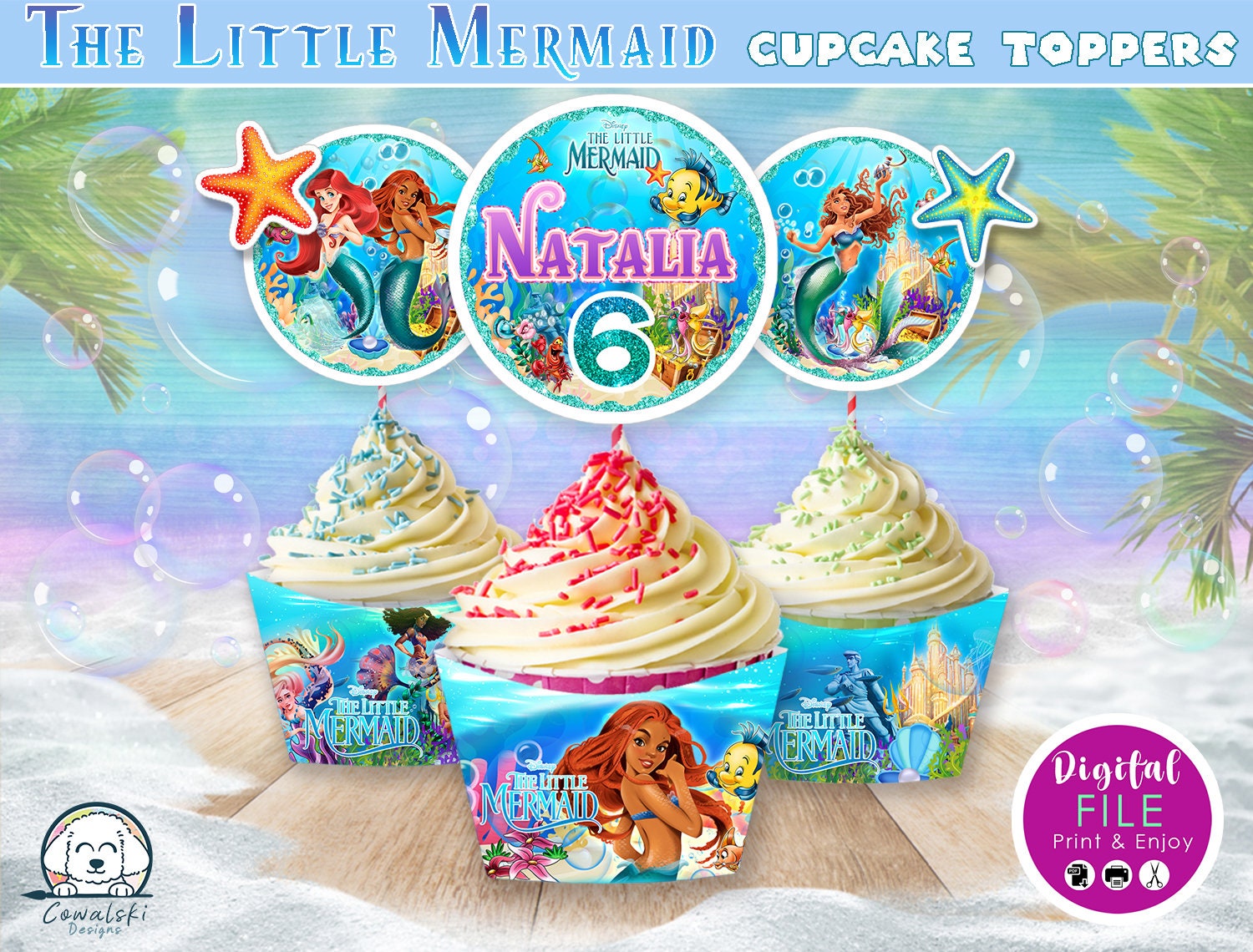 Little Mermaid Cupcake Toppers Little Mermaid Cupcake Decoration Little Mermaid Cupcake Wrappers Little Mermaid Birthday