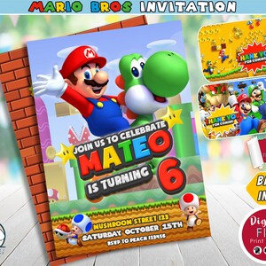 Super Mario Bros digitale Einladung, Mario Bros digitale Einladung Geburtstag, Karte druckbare Einladung Mario, bearbeitbare Einladung, sofortiger Download