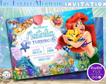 Little Mermaid Digital Invitation, Little Mermaid Birthday Invitation, Little Mermaid Party Invite, invitation customized, DIGITAL