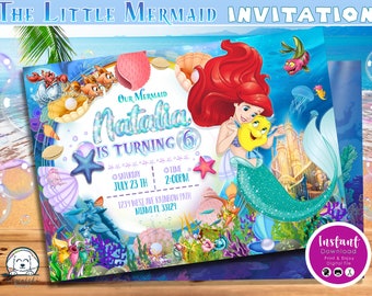 Little Mermaid Digital Invitation, Little Mermaid Birthday Invitation, Little Mermaid Party Invite, invitation customized, DIGITAL