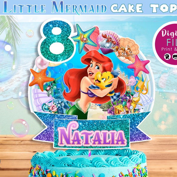 Little Mermaid Cake topper, Little Mermaid Cake Decoration, Cake Party, Little Mermaid Centerpiece, Topper, Ariel, DIGITAL