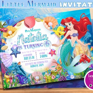 Invito digitale della Sirenetta, Invito di compleanno della Sirenetta, Invito alla festa della Sirenetta, invito personalizzato, DIGITALE