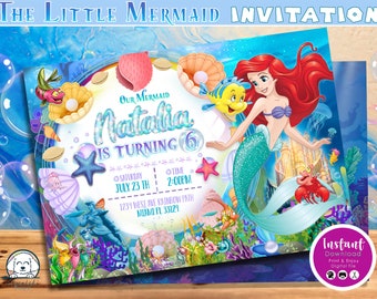 Little Mermaid Digital Invitation, Little Mermaid Birthday Invitation, Little Mermaid Party Invite, invitation customized, DIGITAL
