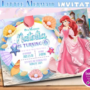 Little Mermaid Digital Invitation, Little Mermaid Birthday Invitation, Little Mermaid Party Invite, invitation customized, DIGITAL