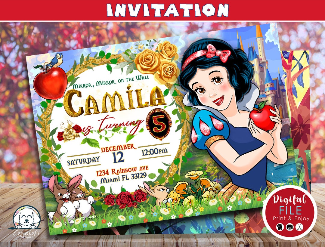 Snow White Princess Invitation, Snow White Birthday Invitation, Snow
