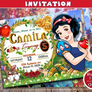 Snow White Princess Invitation, Snow White Birthday Invitation, Snow White Party Invitation, Printable Invite, Seven Dwarfs, DIGITAL