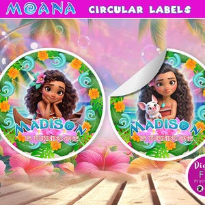 Moana Aufkleber, Geburtstagsparty Geschenkanhänger, Moana 3,5 Zoll Kreis Aufkleber Leckereien Tags Dankeschön Etikett, DIGITAL