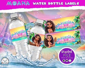 Moana Geburtstags-Flaschenetiketten, Kinder-Party (digitaler Download)