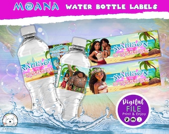 Moana Geburtstag Wasserflaschenetiketten, bedruckbare Getränkeverpackungen (Digitale Datei)