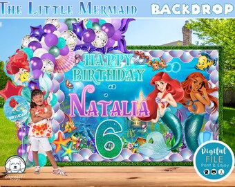 Fondo de cumpleaños personalizado de Sirenita, Banner de cumpleaños de Sirenita, Banner personalizado, Banner personalizado, Descargar, DIGITAL
