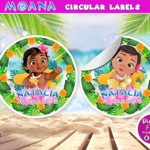 Baby Moana round sticker Birthday Party Favor Tags Baby Moana 3.5 inch circle Sticker Treats Tags Thank you Label, DIGITAL