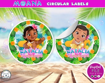Baby Moana Birthday Party Favor Stickers, 3.5" Circle (Digital)