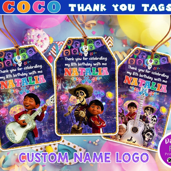 Coco Favor Tags, Coco Thank You Tags, Coco Thank You notes, Coco Birthday Party, Digital File