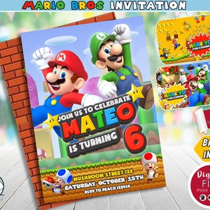 Super Mario Bros Digital Invitation, Mario Bros Digital Invitation Birthday, Karta do druku Zaproszenie Mario, Edytowalne Zaproszenie, Natychmiastowe Pobranie