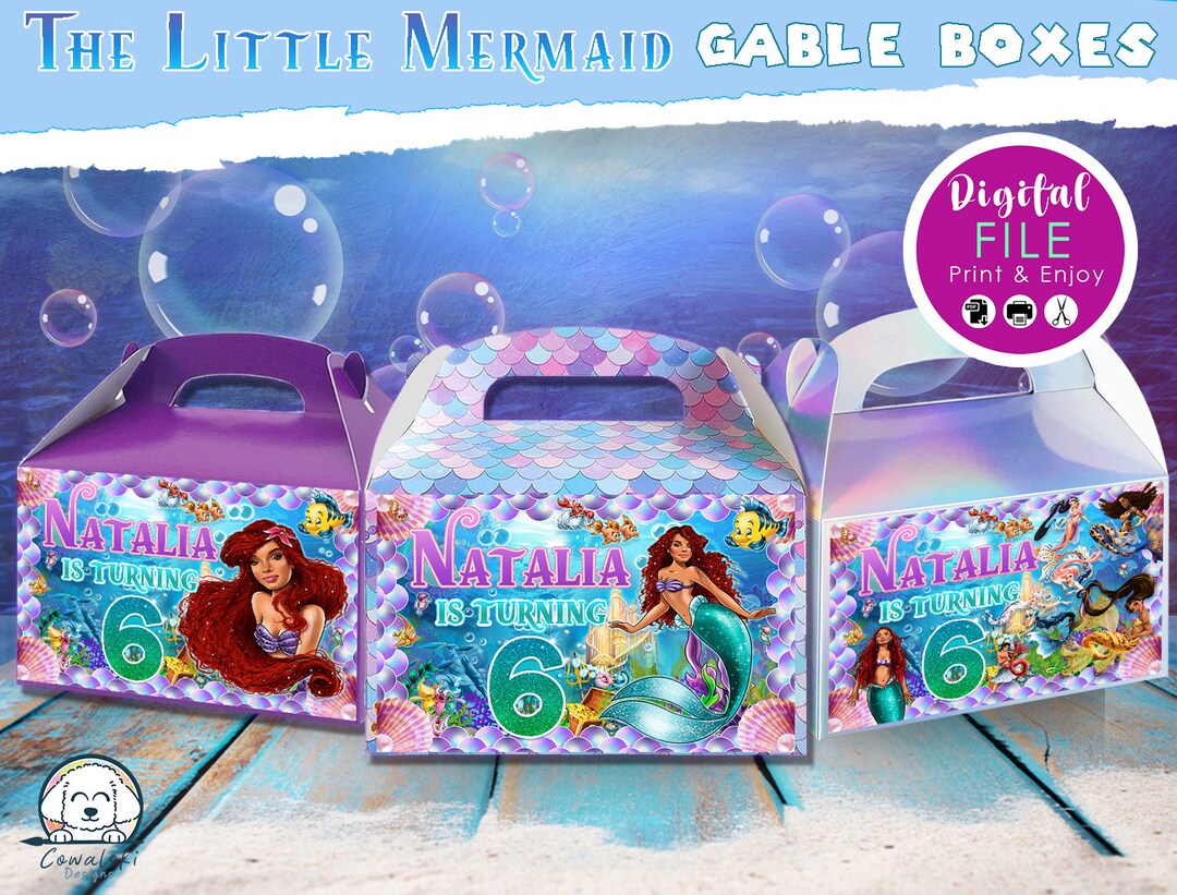 Little Mermaid, Gable Box Labels, Printable Templates, Kids Birthday ...