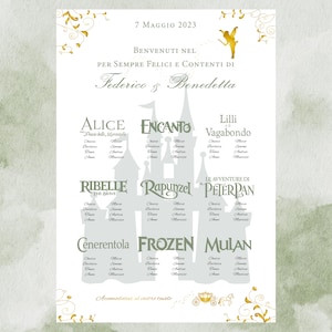 Tableau de mariage Disney con segnaposto versione VERDE/ORO - PDF