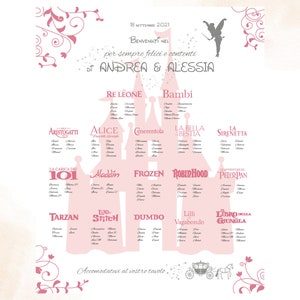 Tableau de mariage Disney con segnaposto versione ROSA/ARGENTO -  PDF