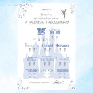 Tableau de mariage Disney con segnaposto versione AZZURRO/ARGENTO - PDF