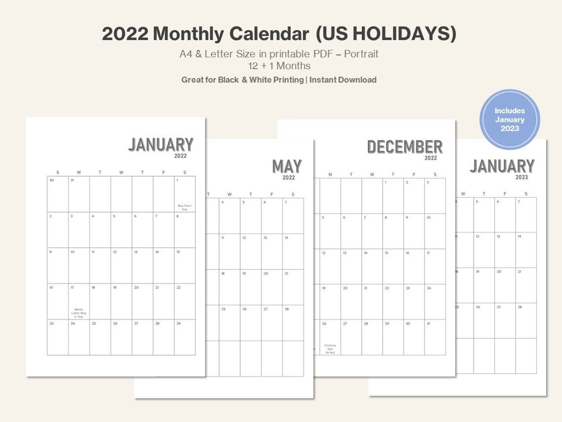 2022-2023 Printable Monthly Perpetual Calendar & Year At A | Etsy