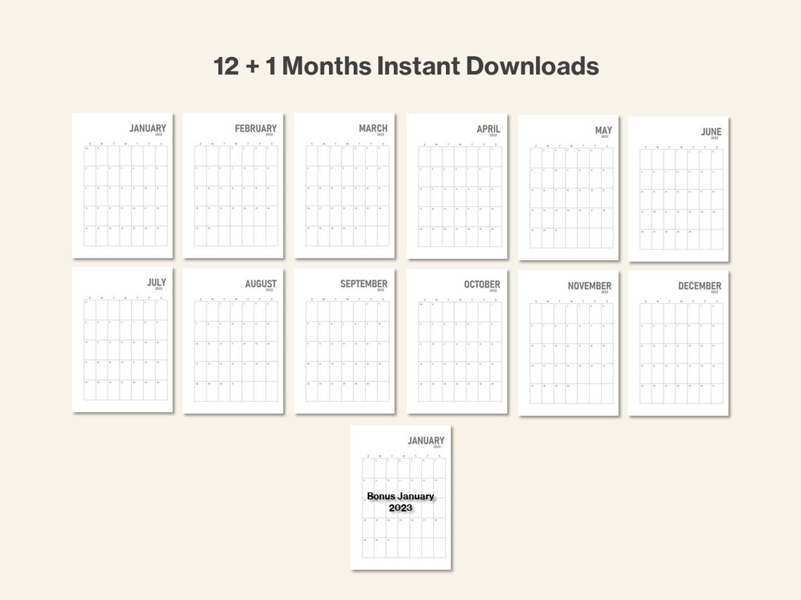 2022 2023 printable monthly perpetual calendar year at a etsy uk