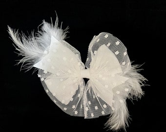 School Preparation White Polka Dot Tulle And Feather Detailed Grosgrain All Ages Girls Buckle