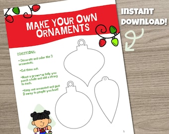 Christmas Printable Ornaments for Kids | Printable Christmas Decorations PDF | Ornament Template Printable | Christmas Activities for Kids