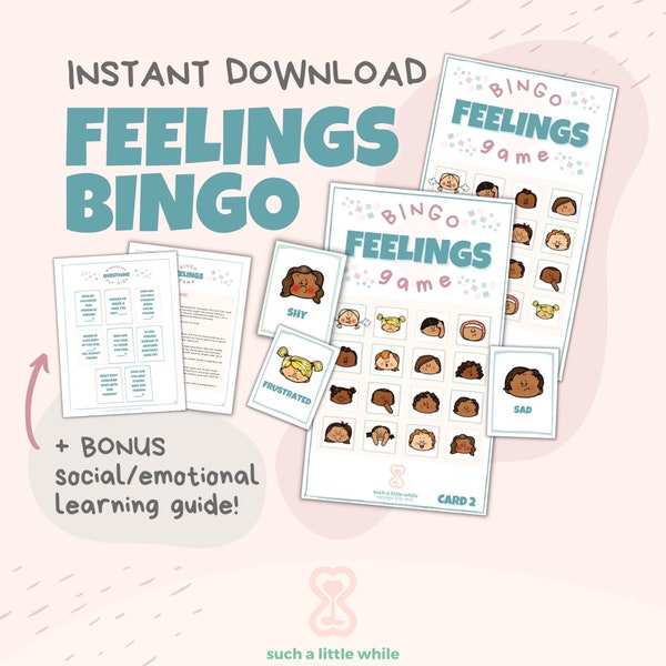 Feelings Bingo Game for Kids | PRINTABLE PDF Emotions Cards | Mental Health Feelings Game | Social Emotional Learning | School Counseling